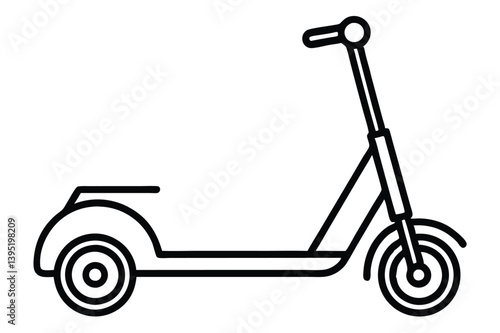 Black Outline Scooter Silhouette, Transport, Wheels, Handlebars, Kickboard, White Background