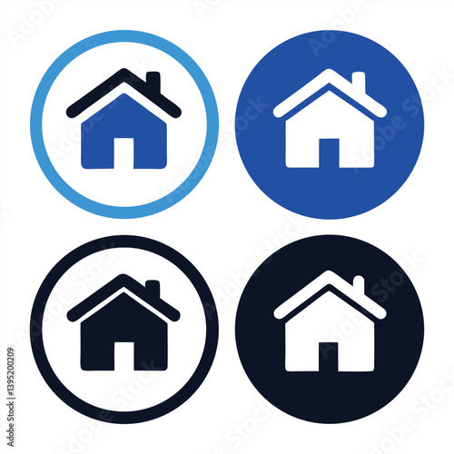 Set of Blue and Black House Icons