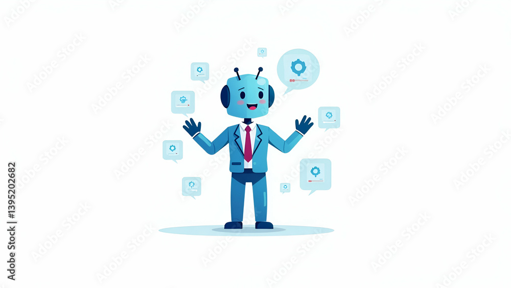 Interactive AI Agents: Engaging User Experiences in Digital Platforms with Innovative Technology Integration - A Flat Vivid Visual Concept in Cute Vector Illustration Interactive AI Agents: Engaging User Experiences in Digital Platforms with Innovative Technology Integration - A Flat Vivid Visual Concept in Cute Vector Illustration