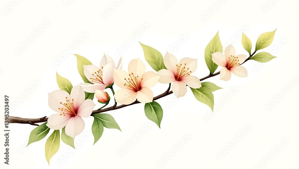 Fototapeta premium Delicate peach blossoms branch soft spring blooms gentle pastel colours isolated on white background