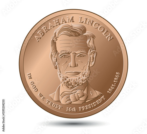 United States one cent or penny, President Abraham Lincoln on obverse. American money. Vector illustration.