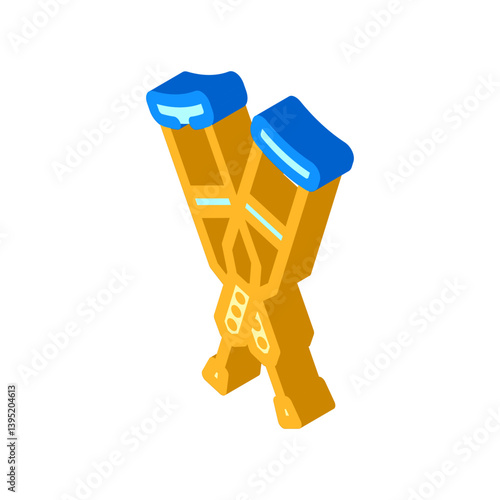 walking crutches fracture injury isometric icon vector illustration