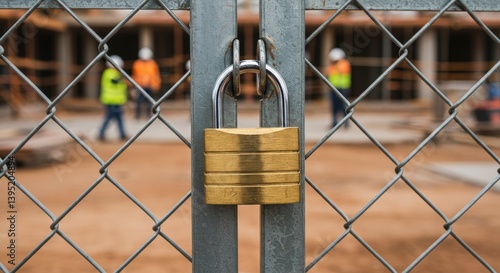 Securing Construction Site Gate with Padlock for Safety and Security
