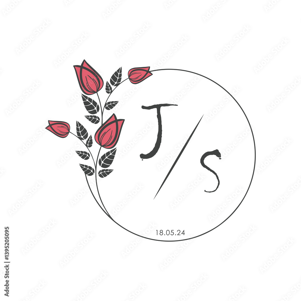 Obraz premium initial monogram wedding with creative circle line flower.