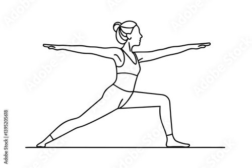 Woman In Warrior Two Yoga Pose Outline Vector Illustration Design