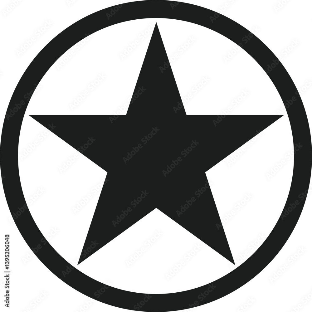 Star in Circle Silhouette Vector - Minimal Military Emblem Icon in Black Star in Circle Silhouette Vector - Minimal Military Emblem Icon in Black