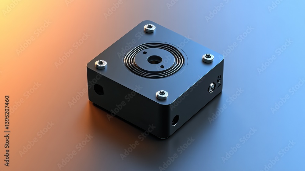 Obraz premium Stepper motor and driver module placed on two-tone gradient background