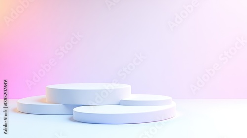 Minimalist, pastel-toned, three-tiered podiums for product display