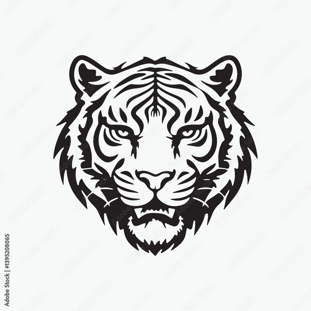 3d tiger face black and white silhouette vector illustration. 3d tiger face black and white silhouette vector illustration.