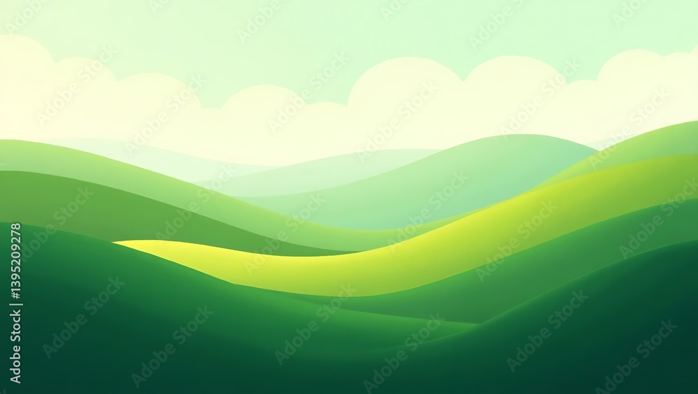 Serene rolling green hills under a soft pale sky vibrant nature landscape calming pastel greens and Serene rolling green hills under a soft pale sky vibrant nature landscape calming pastel greens and