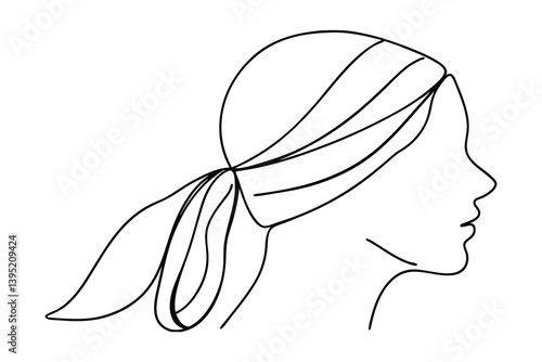 Woman Portrait One Line Art With Headscarf Minimalist Feminine Beauty Design