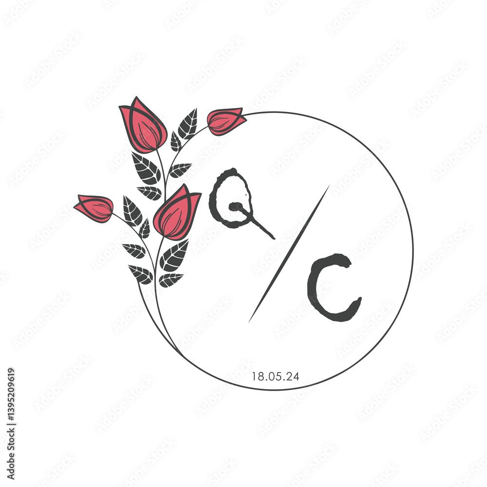 Obraz premium initial monogram wedding with creative circle line flower.
