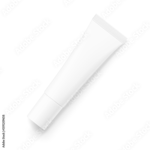 Blank plastic tube mockup for lip balm, eye cream with cap. Front view. Vector illustration isolated on white background. Can be use for your design, advertising, promo and etc. EPS10.