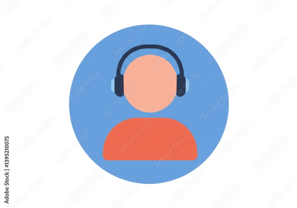 Illustration of a person with headphones on a blue circular icon Illustration of a person with headphones on a blue circular icon