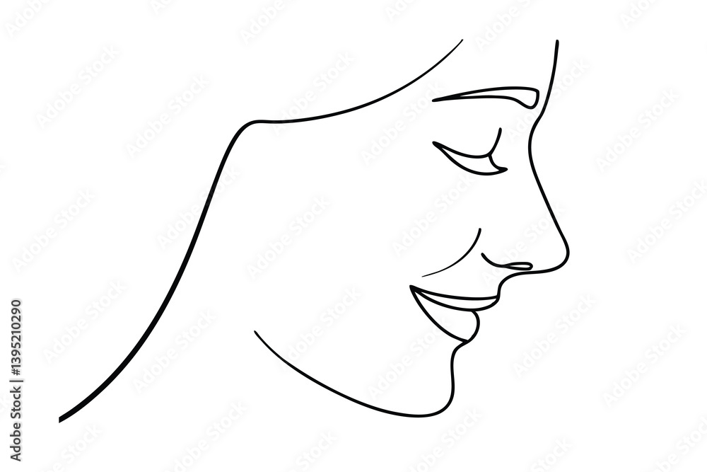 Minimalist Woman Portrait Continuous Line Drawing In Profile With Closed Eyes Minimalist Woman Portrait Continuous Line Drawing In Profile With Closed Eyes