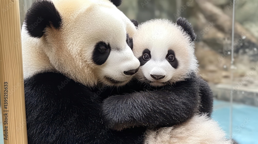 Naklejka premium panda mom and cub embrace