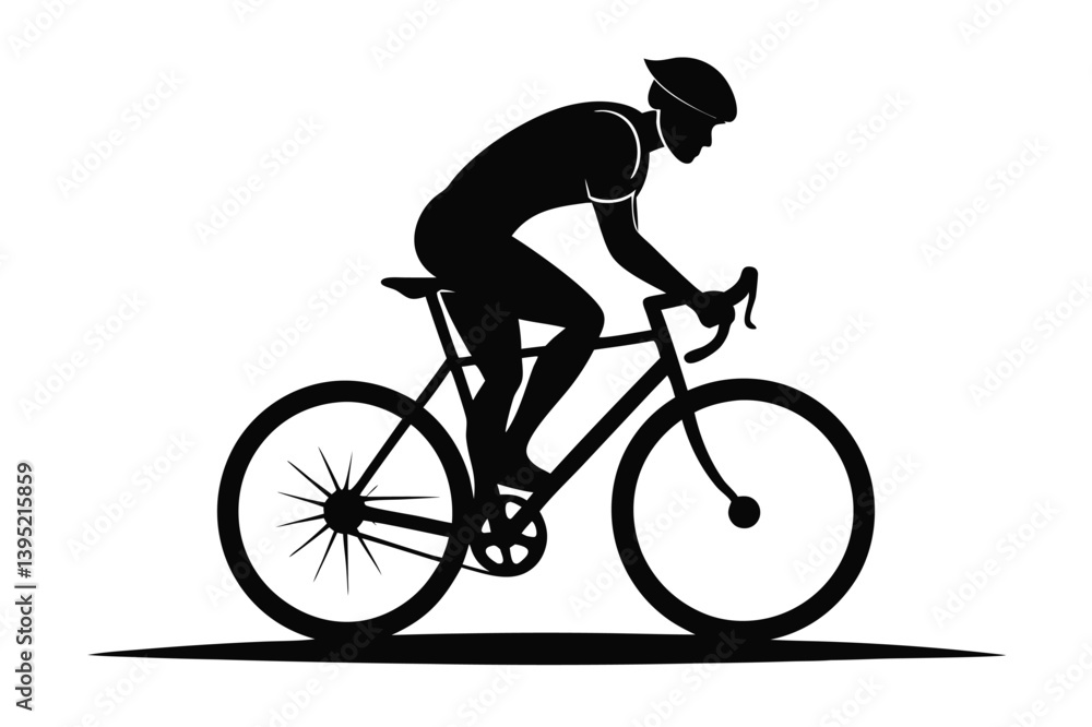 Obraz premium Silhouette of Bicyclist Riding Road Bike with Helmet Isolated on White Background