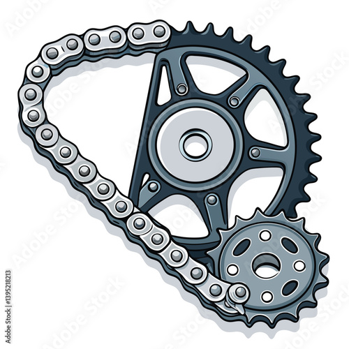 Create a bold, vector illustration of a motorcycle chain, emphasizing thick, dynamic strokes and metallic texture.  Include individual links clearly defined.