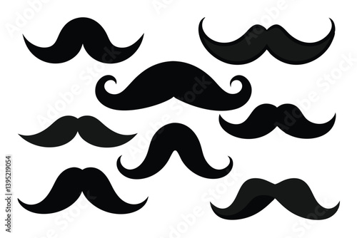 Black Mustache Collection, Isolated on White Background. Varied Styles, Shapes, and Designs