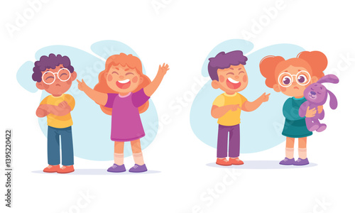 Angry Kids Bullying and Abusing the Weak Agemate Teasing and Laughing at Them Vector Set