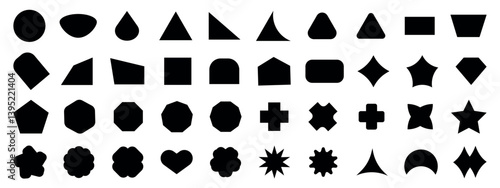 Basic shapes collection. Abstract geometric formal shape. Polygonal elements. Trendy minimalist basic figure, diamond, circles, hexagon, star, triangle flat style. Vector illustration.
