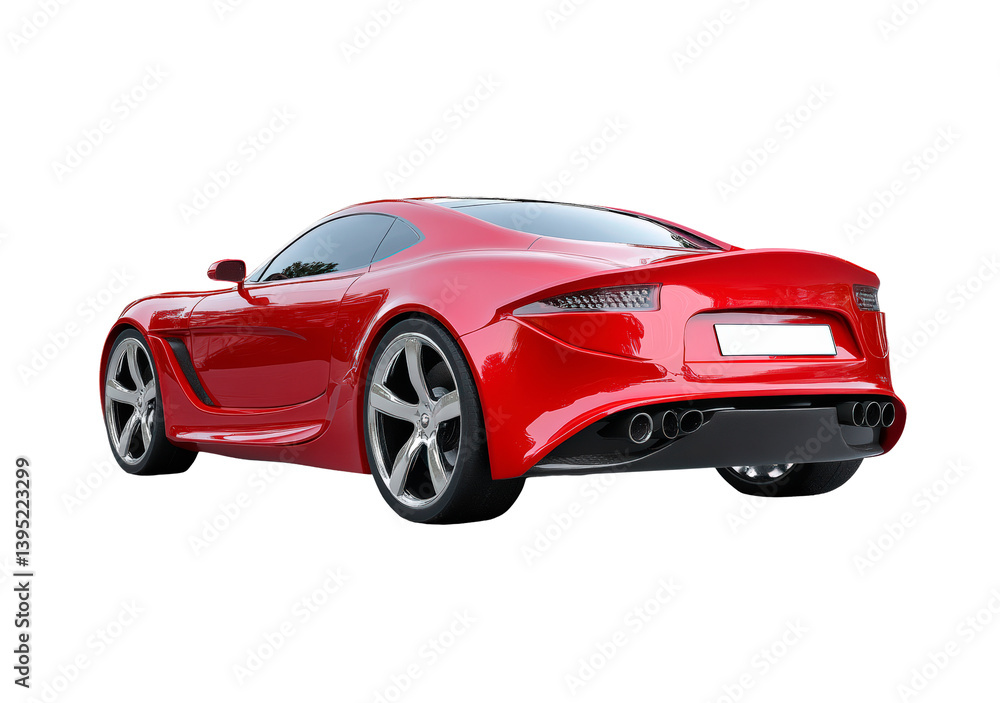 Sleek red sports car back view isolated on transparent background Sleek red sports car back view isolated on transparent background