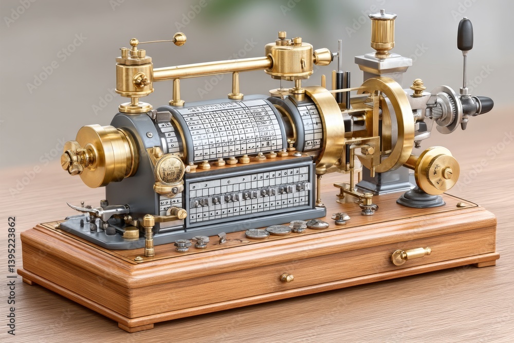 Fototapeta premium An antique telegraph machine with Morse code symbols on paper