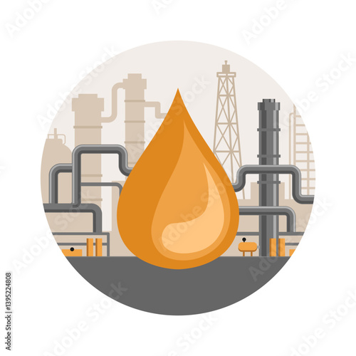 Oil droplet illustration. Oil and gas industrial refinery. Petrochemical plant pipeline
