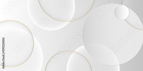 Transparent overlapping circles on a light background. sale product banner with a podium platform and round golden geometric shapes. vector illustration. graphic design Banner, Copy space Pattern web.
