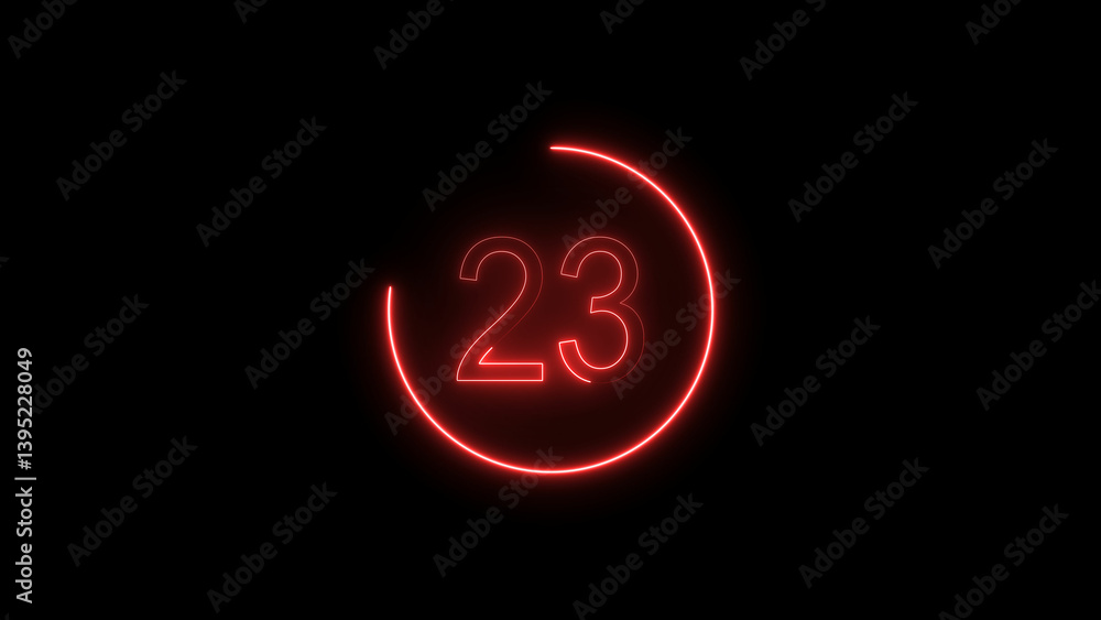 Fototapeta premium 3d workout countdown timer illustration from 23, featuring a glowing red circle and bold numbers on a Black background. perfect for fitness, exercise, and training illustration.