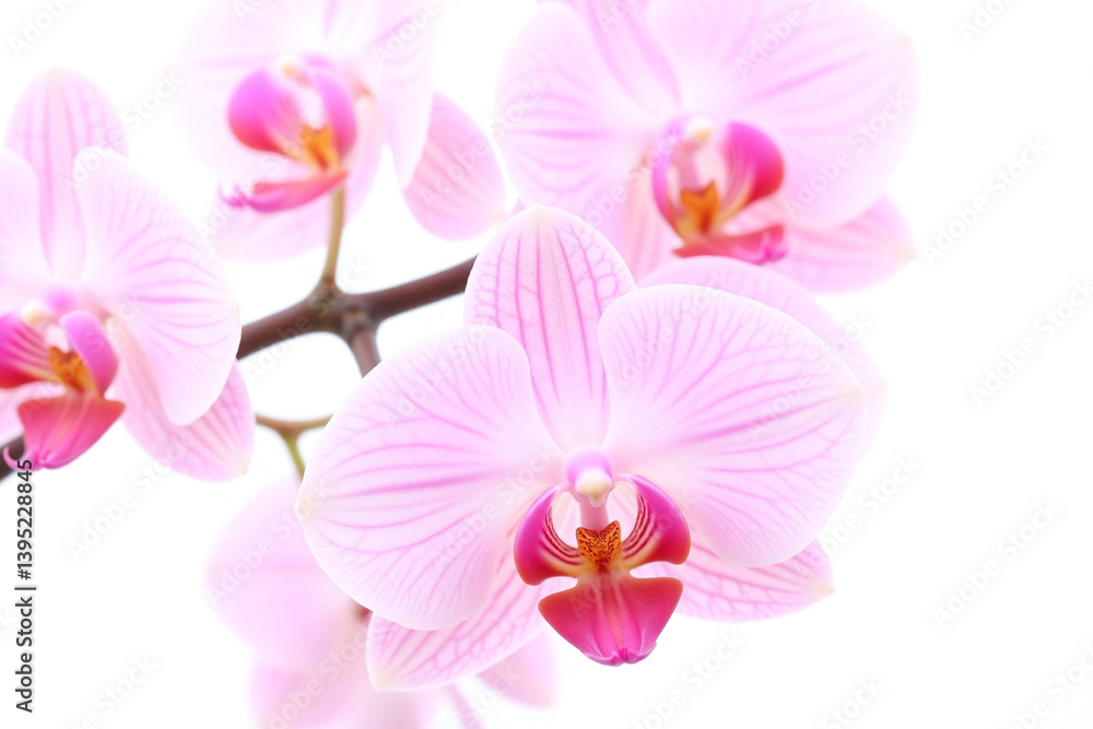branch of pink orchids on a white background branch of pink orchids on a white background