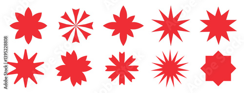 Set of red price sticker, sunburst badges icon. Stars shape. Red starburst, labels, stickers - stock vector.