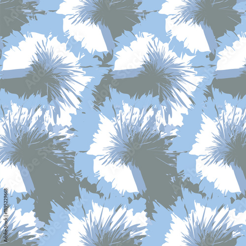 abstract floral seamless pattern with blue, white and grey color for fashion or fabric printing