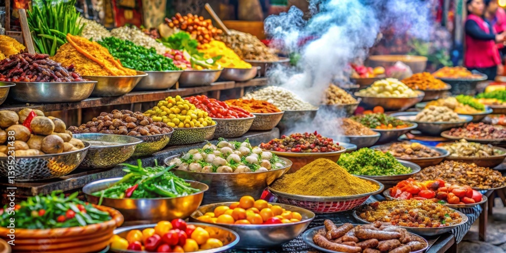 Aromatic Spices and Savory Delights Abundantly Displayed at a Vibrant Open-Air Market Aromatic Spices and Savory Delights Abundantly Displayed at a Vibrant Open-Air Market