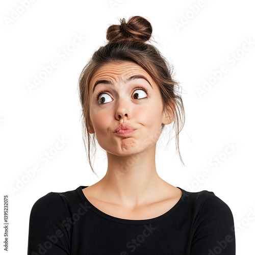A Woman with a Puzzled Expression Isolated on Transparent Background