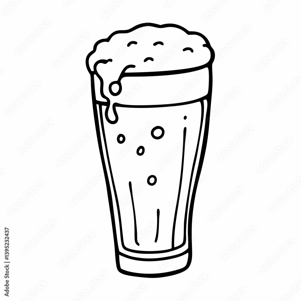 Hand Drawn Beer Glass with Foam Black and White Illustration for Beverage Design Hand Drawn Beer Glass with Foam Black and White Illustration for Beverage Design
