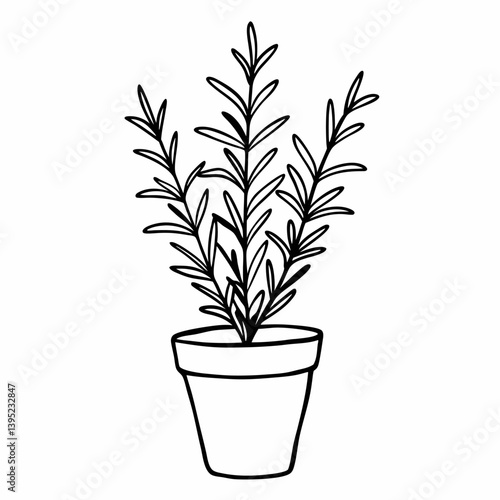 Black and White Potted Plant Line Art Minimalist Herbal Illustration