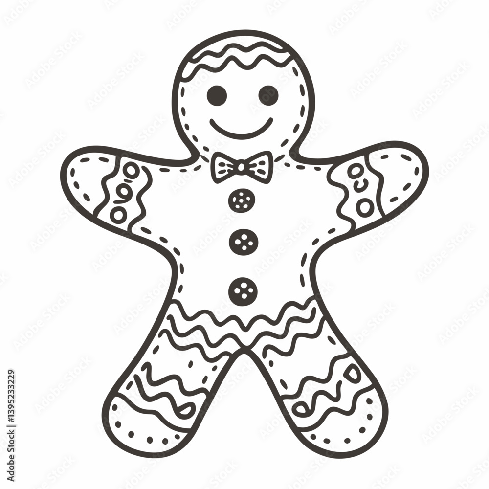 Smiling Gingerbread Man Illustration with Decorative Icing Patterns Smiling Gingerbread Man Illustration with Decorative Icing Patterns