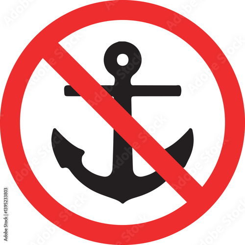 no anchor sign with red prohibition circle isolated on white background