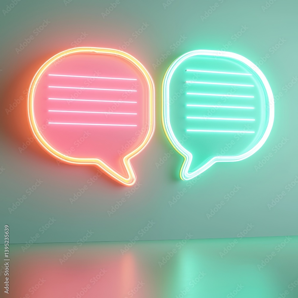 Floating 3D speech bubbles in vibrant neon colors, digital conversation concept. Floating 3D speech bubbles in vibrant neon colors, digital conversation concept.