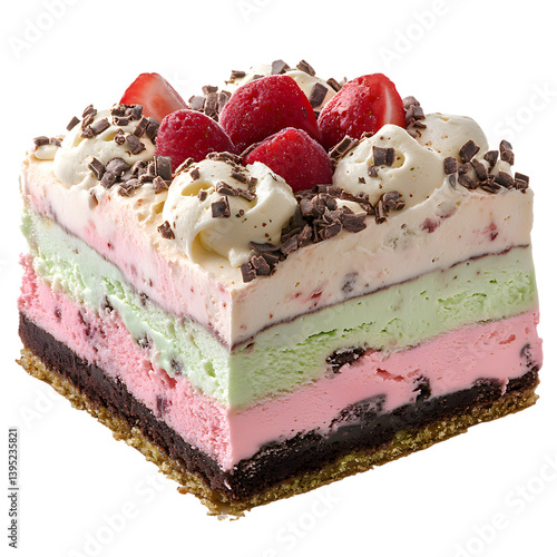 Spumoni Ice Cream Cake with Strawberries Isolated on Transparent Background