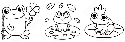 Cute frogs are depicted in various playful poses showcasing their charm and joy in nature