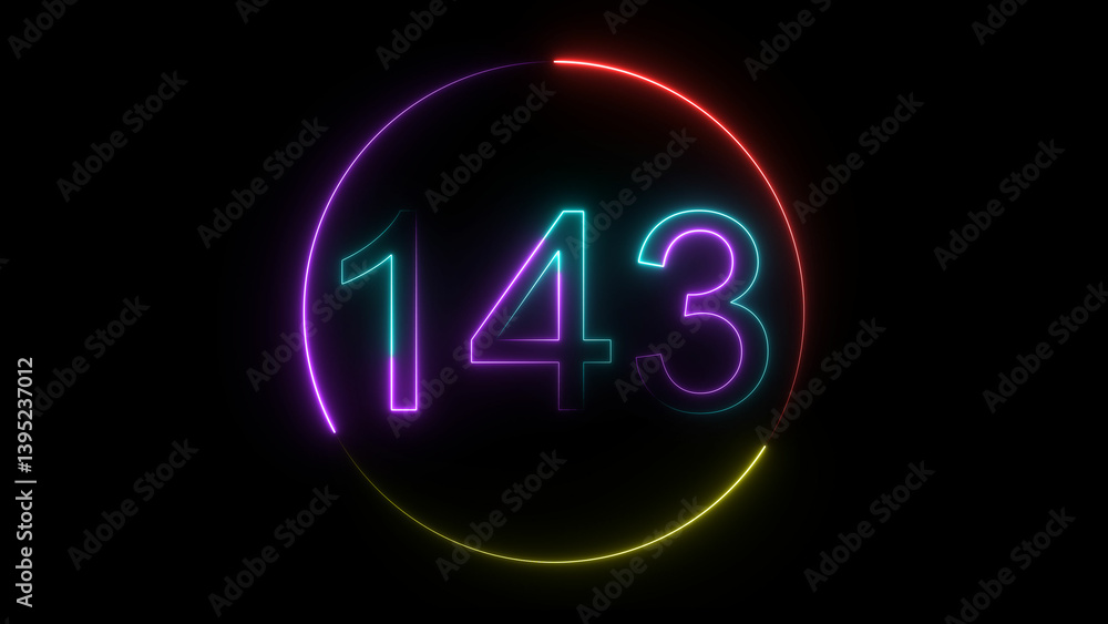 A glowing circular and neon number 143 illustration . on a black background. and creating a stunning illustration 4k illustration A glowing circular and neon number 143 illustration . on a black background. and creating a stunning illustration 4k illustration