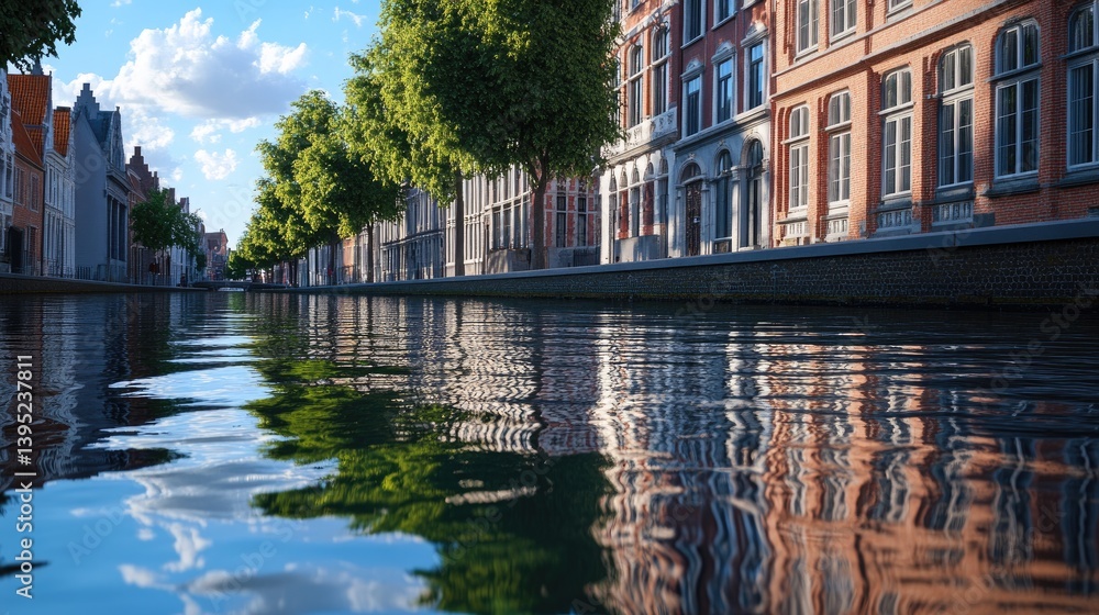 Obraz premium Tranquil Waterway Surrounded by Historic Buildings Under Clear Sky