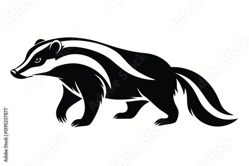Bold Badger Silhouette Walking Isolated, Black and White Wildlife Mammal, Animal Design