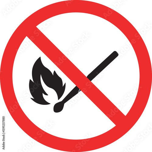 Prohibition sign for no open flames, matchstick restriction.