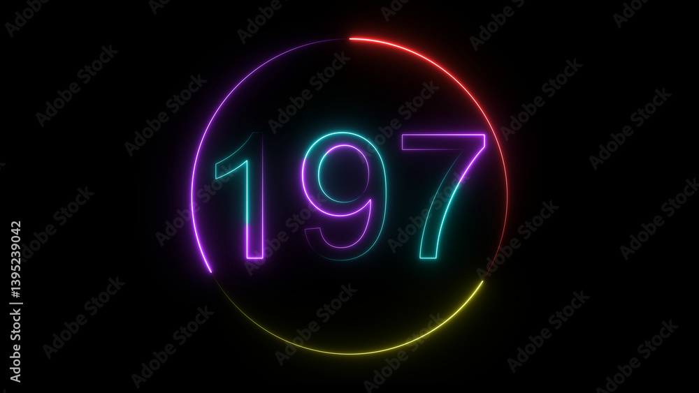 A glowing circular and neon number 197 illustration . on a black background. and creating a stunning illustration 4k illustration A glowing circular and neon number 197 illustration . on a black background. and creating a stunning illustration 4k illustration