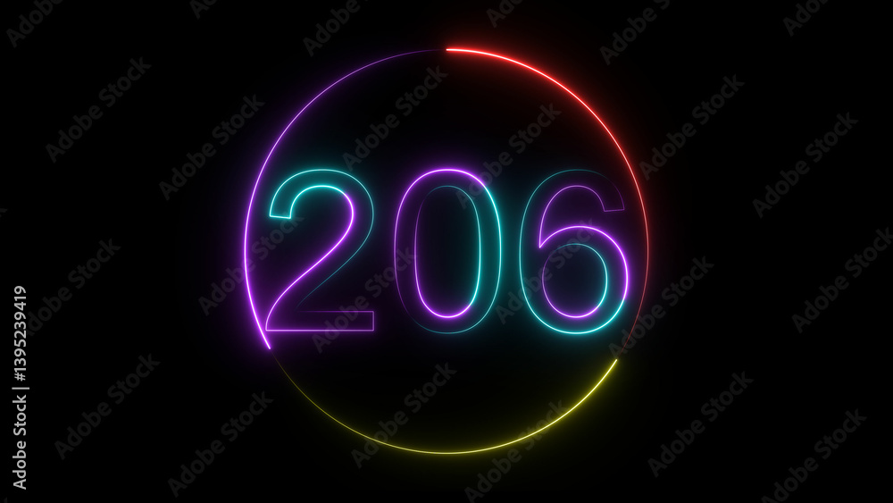 A glowing circular and neon number 206 illustration . on a black background. and creating a stunning illustration 4k illustration A glowing circular and neon number 206 illustration . on a black background. and creating a stunning illustration 4k illustration