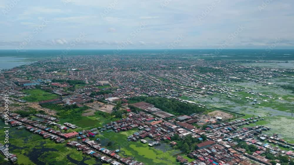 Aerial View of Flooded Northern Iquitos with Wooden Houses Aerial View of Flooded Northern Iquitos with Wooden Houses