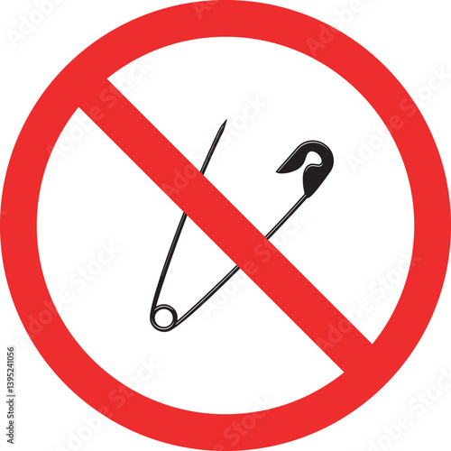 Prohibition sign of a safety pin, no safety pins allowed